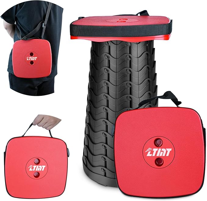 Upgraded Square Folding Stool, Max Load Capacity 485lbs, Portable Collapsible Seat, Telescoping Foldable Stool for Camping,Fishing,Hiking,Travel