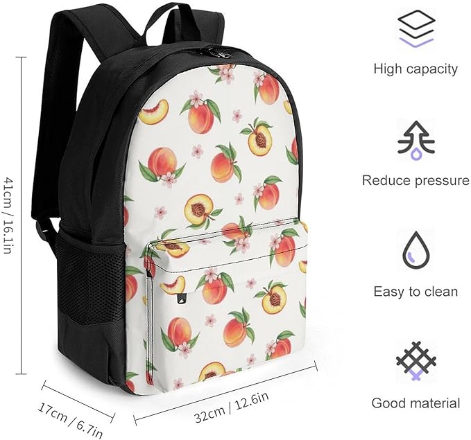 Supdreamc Men Women Polyester Pink Watercolor Peach Leaves Flowers Floral Daypack Bookbag Big Capacity Shoulder Bag With Padded Straps for Climbing Travel Walking Cycling
