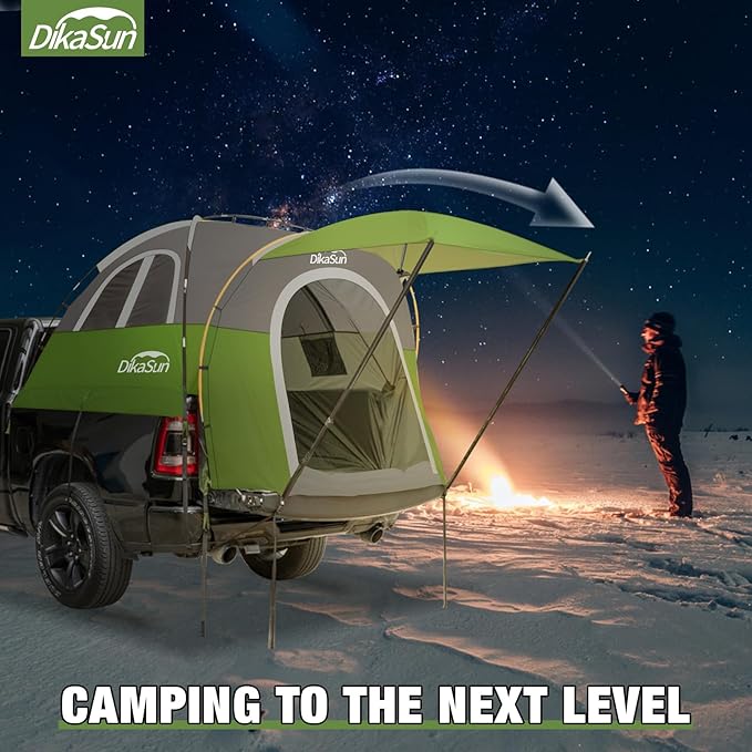 Truck Bed Tent, Double Layer Truck Tent 5.5-5.8 Ft, Waterproof PU3000mm Tear-Resistant Pickup Tent for 2 Person Camping and Outdoor with Awning