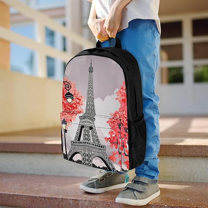 Supdreamc Daypack Backpack Polyester Anti-Theft Multipurpose Paris European City Landscape France Eiffel Tower Oil Art Bookbag Big Capacity Travel Hiking Camping Rucksack With Smooth Zippers