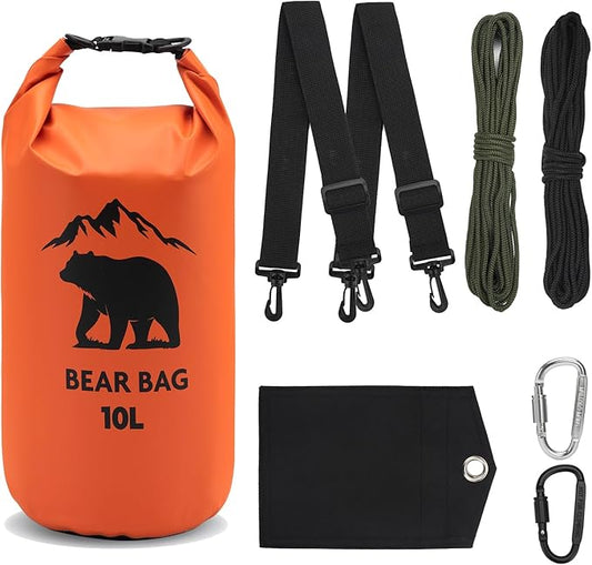 1 Set Bear Bags for Food Backpacking 10L Bear Food Bag Hanging System Bear Proof Food Storage Includes Waterproof Bear Bag, Rock Pouch, Hooks and Nylon Ropes for Camping Hiking (10 L, Orange)