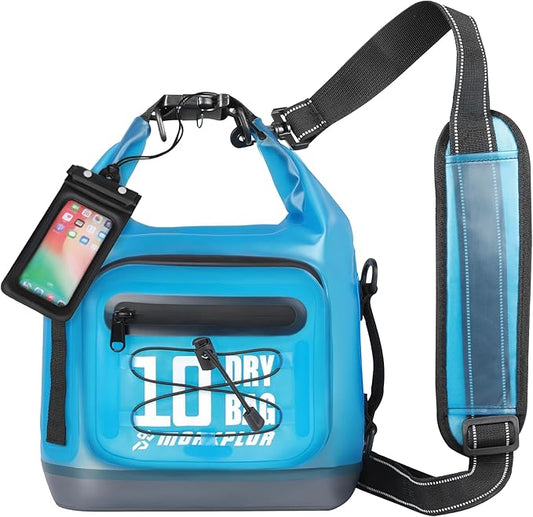 Dry Bag Waterproof,5L/10L/20L/30L Roll Top Dry Bag Backpack with WaterProof Phone Case for Swim,Kayak(Transparent Blue 10L)