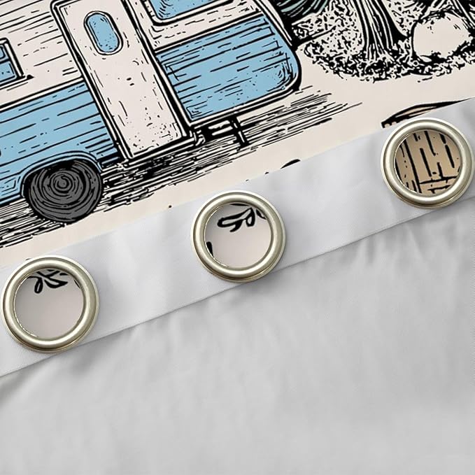 Feelyou Camping Camper Rv Blackout Curtains Rustic Farmhouse Camper Darkening Drapes for Bedroom Living Room Decor Happy Camping Thermal Insulated Shades Window Treatments, 2 Panels 52 x 90 Inch