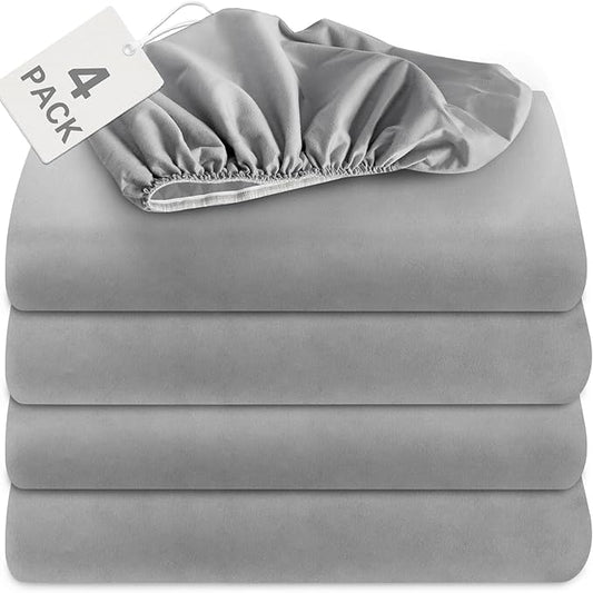 Biloban Twin Fitted Sheet 4 Pack, Twin Bedding Fitted Sheets Only with Deep Pocket up to 14", Bottom Sheet, Shrinkage & Stain Resistant Fitted Bed Sheets, Wrinkle Free & Easy Care, Grey
