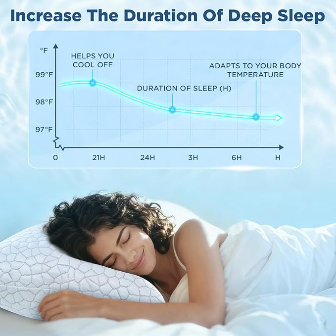 Cooling Pillows King Size Set of 2 Pack Shredded Memory Foam Pillows for Sleeping, Adjustable Cool Bed Pillow for Side Back Stomach Sleepers, Luxury Gel Neck Pillow for Neck and Shoulder Pain Relief