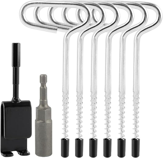 8pcs/Set Drill Adapter Kit with Tent Stakes, Ice Anchor Drill Adapter with 6 Ice Fishing Tent Stakes for Ice Insert Sewing, Ice Shanty Anchors for Setting Up Ice Fishing Shelter Tent