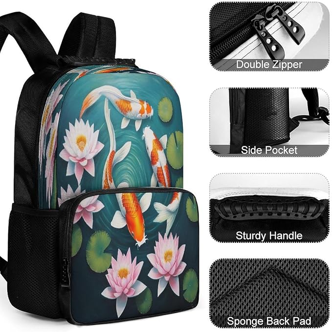 Rucksacks Lightweight Multipurpose Anti-Theft Awesome Japanese Koifish Fish Art Shoulder Bag Big Capacity Laptop Book Bag Rucksack With Padded Straps