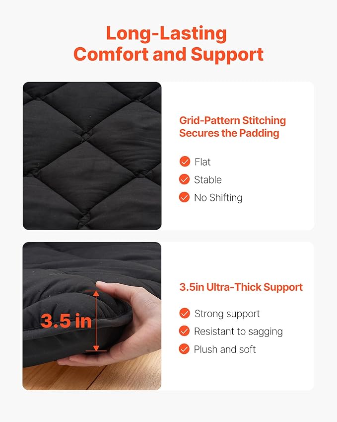 VEVOR 9-Layer Japanese Futon Mattress, 3.5" Thick Twin Tatami Mat, Foldable Roll Up Mattress for Sleeping with Storage Bag, Portable Floor Mattress for Camping Dormitory Yoga, Black