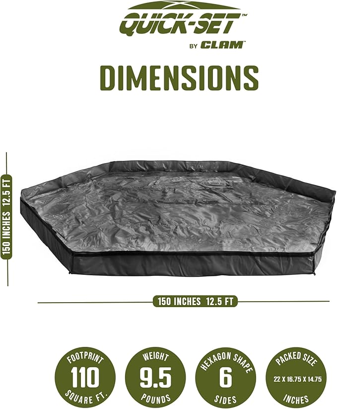 CLAM Quick-Set Camping Tent Footprint Mat, 150" x 150" Pavilion Ground Tarp and Waterproof Outdoor Flooring for Screen Tents and Canopies