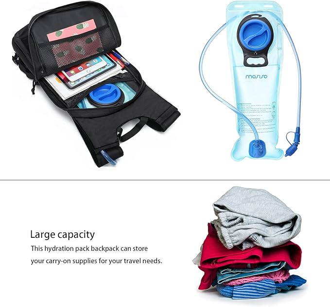 MOSISO Tactical Hydration Pack Backpack, Military Daypack Water Backpack Rucksack Bladder Bag with 3L Water Bladder&Elastic Cord Strap for Outdoor Sports,Hiking,Climbing,Running,Cycling,Biking, Black