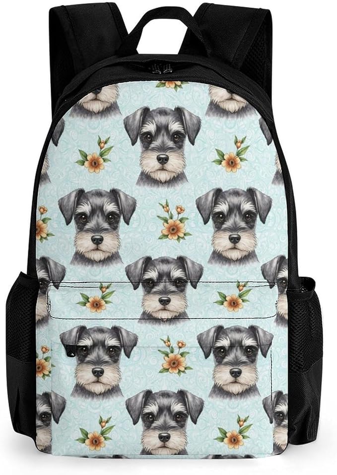 Shoulder Book Bags Anti-Theft Multipurpose Big Capacity Bookbag, Schnauzer Cute Dog Art Travel Hiking Backpack With Smooth Zippers