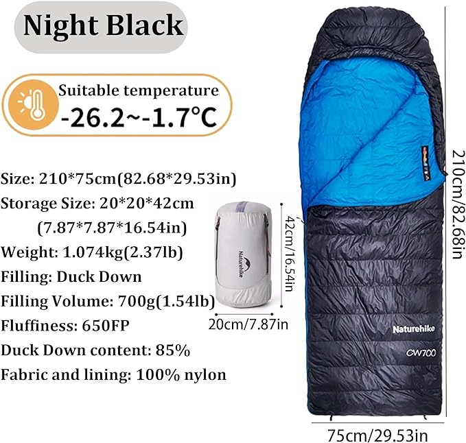 Naturehike CW700[2025 Upgrade] Ultralight Down Sleeping Bag [ -26.2°C~-1.7°C,1074g] All Season Camping Sleeping Bags for Cold Weather Adults Backpacking,Hunting and Campers with Storage Bag