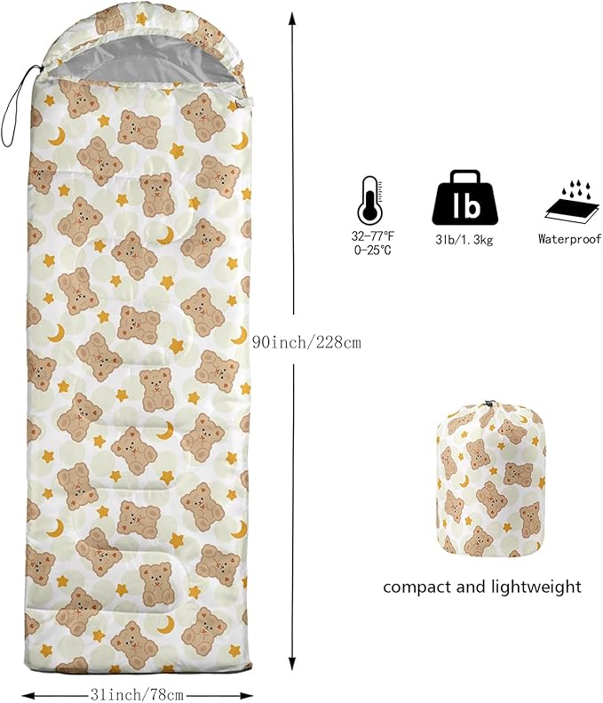 AILONEN Kawaii Puppy Sleeping Bag for Kids Boys Girls,Warm and Cool Weather,Lightweight,Waterproof Backpacking,Cartoon Cute Dog & Duck Animal Themed Blue Sleeping Bag for Camping