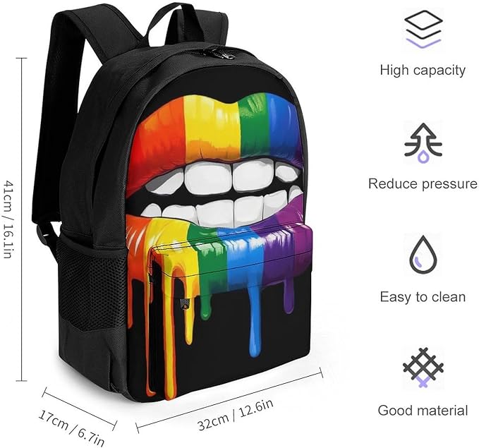 Men Women Polyester Lgbt Pride Lip Daypack Backpack Large Capacity Carry On Bag With Smooth Zippers for Hiking Picnic Walking Cycling