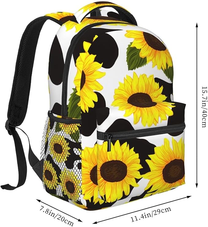 Lightweight Daypack Backpack for Trekking Work Running, Big Capacity Multipurpose Anti-Theft Bookbag, 80S Vintage Sunflower Cow Print Business Computer Bag