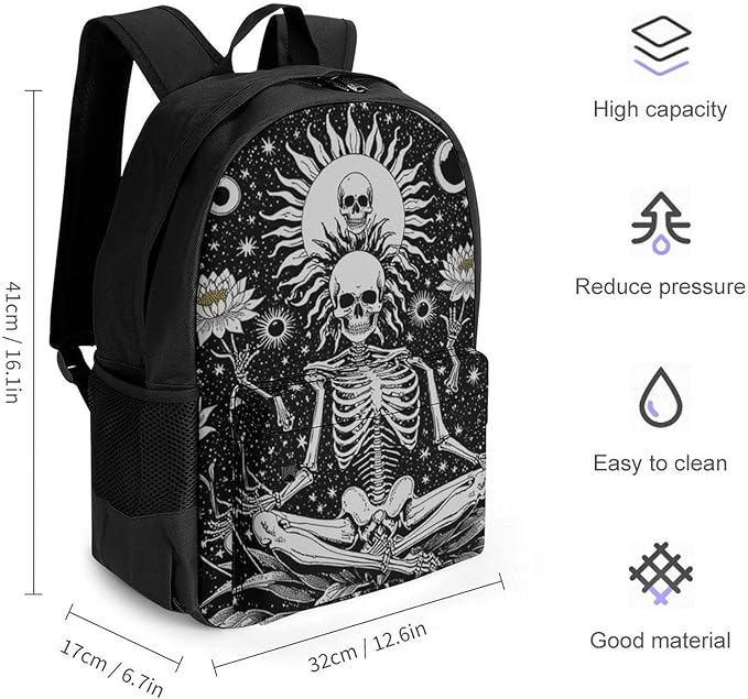 Supdreamc Adults Lightweight Seven Star Meditation Skeleton Skull Black Shoulder Book Bags Big Capacity Shoulder Bag With Adjustable Shoulder Straps for Trekking Work Walking Cycling