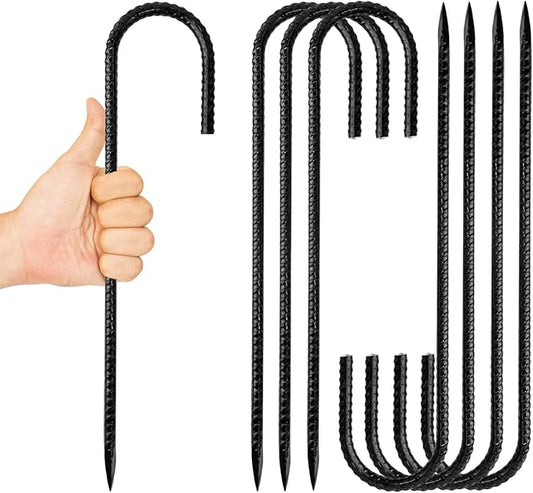 Anothera 8 Pack Heavy Duty Trampoline Stakes, 12 Inches Trampoline Anchors High Wind, Heavy Duty J Shaped Rebar Stakes for Trampoline, Tents, Inflatables, Fences, Outdoor Decoration