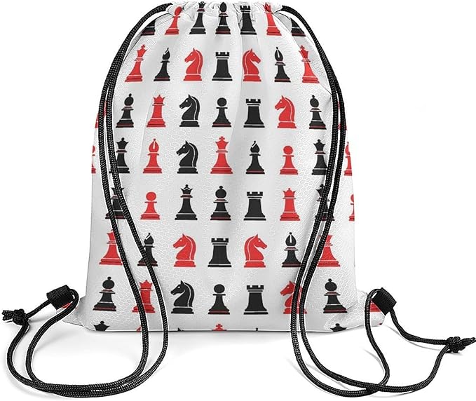 Large Capacity Beam Backpack Drawstring Sack for Basketball Sports Gear Travel Storage Men Women Unisex, Chess Pattern Bags