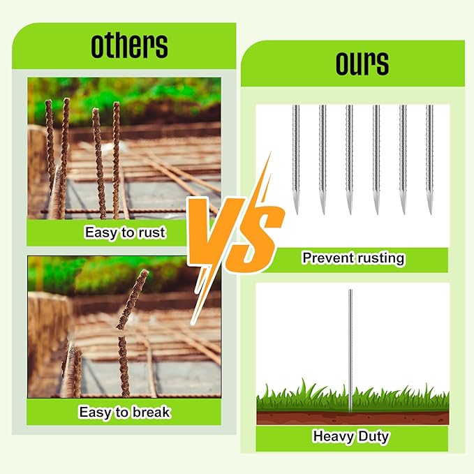 Gisafai 24 Pcs 16inch Ground Rebar Stakes Metal Heavy Duty Stakes Ground Landscape Anchors Spike Garden Stake Edging Spikes Plant Support with Chisel Point End for Concrete Timber Garden Tent Camping