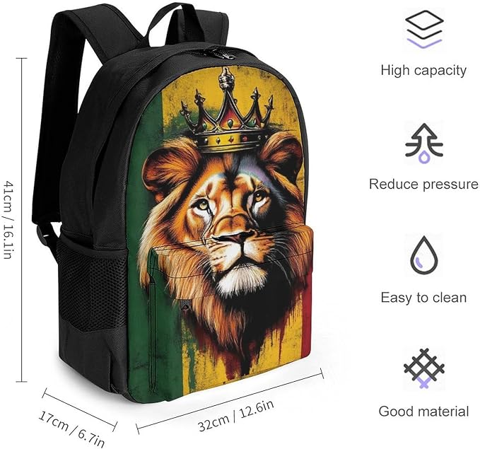 Supdreamc Daypack Backpack Multipurpose Anti-Theft Large Capacity Bookbag, Rasta Flag Lion Splatter Painting Travel Hiking Camping Rucksack With Adjustable Shoulder Straps