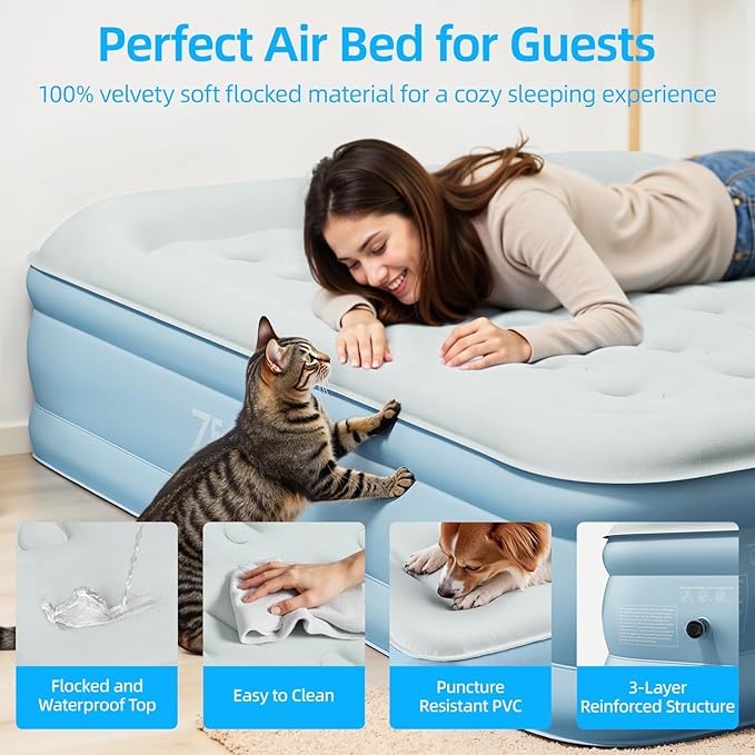 Twin Air Mattress with Built in Pump Raised, Blow Up Mattress 18 Raised Comfort, Upgraded Portable Air Bed with Pillow, Inflatable Mattress for Travel, Home and Guest, 550 lbs Max