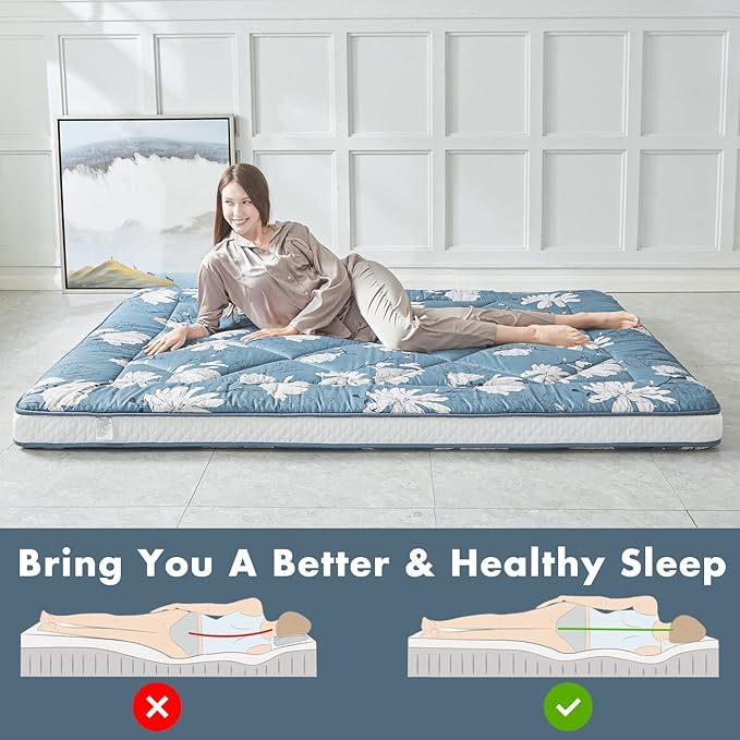 Japanese Twin Foldable & Portable Roll up Camping Mattress, Thicken Sleeping Mattress with Flower Pattern