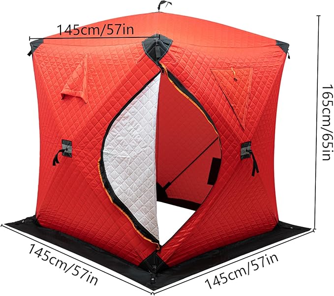 Portable 2 Person Ice Fishing Tent Insulated,Pop-up Hub-Style Ice Fishing Shelter w/Ice Nails, Thermal Ice Fishing Shanty Ice Fishing Gear for Ice Fishing