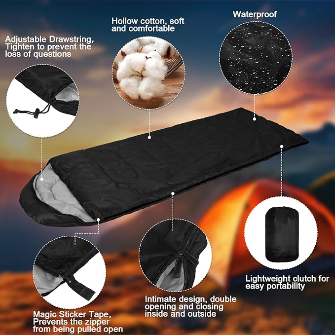 VitalCozy 24 Pcs Sleeping Bags for Adults Bulk Lightweight Waterproof Backpacking Camping Sleeping Bag with Compression Sack, Portable Compact for Winter Hiking Outdoor Camping Essential