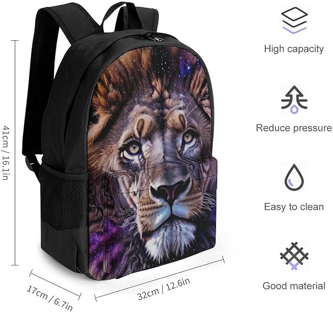 Polyester Daypack for Camping Travel Walking Cycling, Big Capacity Anti-Theft Multipurpose Bookbag, Lion Starry Night Moon Scenery Camping Outdoor Backpack