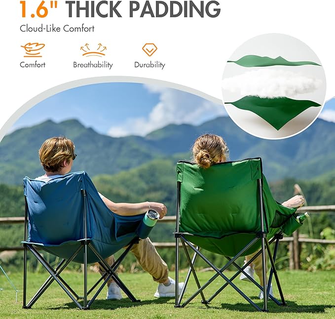 PORTAL 32In Extra Wide Camping Chair for Adults, Oversized Folding Chair with Cup Holder & Carry Bag, Heavy-Duty Outdoor Chair Supports 350 lbs, Portable for Camping, Lawn, Patio