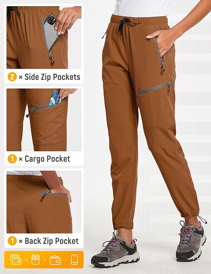 baleaf Women's Hiking Pants Quick Dry Lightweight Water Resistant Elastic Waist Cargo Pants for All Seasons