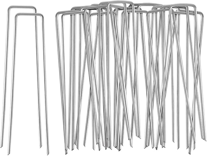 50 Pack 6 Inch Galvanized Tent Stakes, Heavy Duty U-Shaped Ground Stakes for Tents, Canopies and Weed Barrier Fabric, Suitable for Outdoor Use