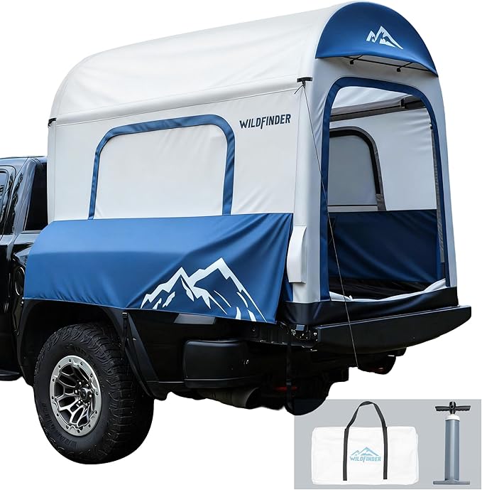 Inflatable Truck Bed Tent for Camping 5.5ft-8ft, PU 3000mm Waterproof Pickup Truck Tent with 4'' Thick TPU Air Beams, 2 Mins Fast Setup Portable Ground & Truck Tent for 2-3 Person
