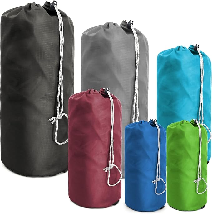 BeeGreen Small-Drawstring Pouch-Bags 6 Pack with Dust Flap Stuff Sack Bags for Travel, Camping, Outdoor Products