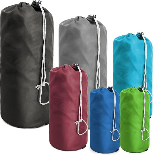 BeeGreen Small-Drawstring Pouch-Bags 6 Pack with Dust Flap Stuff Sack Bags for Travel, Camping, Outdoor Products