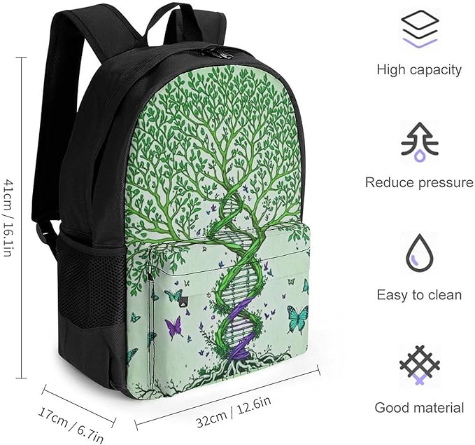 Supdreamc Rucksack Anti-Theft Multipurpose Large Capacity Carry On Bag, Dna Tree Of Life Art Travel Hiking Bag Day Pack With Side Pockets