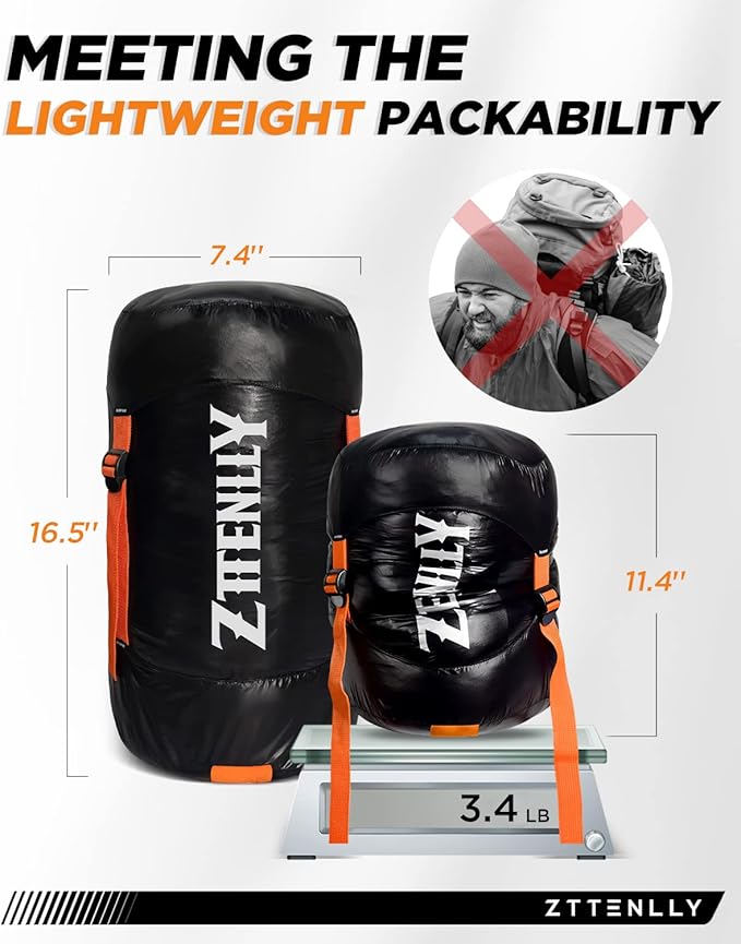 Down Sleeping Bag for Adults - Lightweight and Compact for Backpacking, Camping and Hiking - 550/600 FP, 0/20/30 Degree and 4-Season Sleeping Bag for Cold Weather