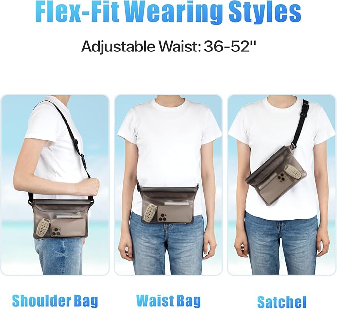 F-color Waterproof Fanny Pack - Cruise Essentials 2026 - Waterproof Pouch with Adjustable Waist Strap, Triple Zipper Roll-Top Dry Bag for Phone, Keep Passport Valuables Dry for Beach Kayaking Boating