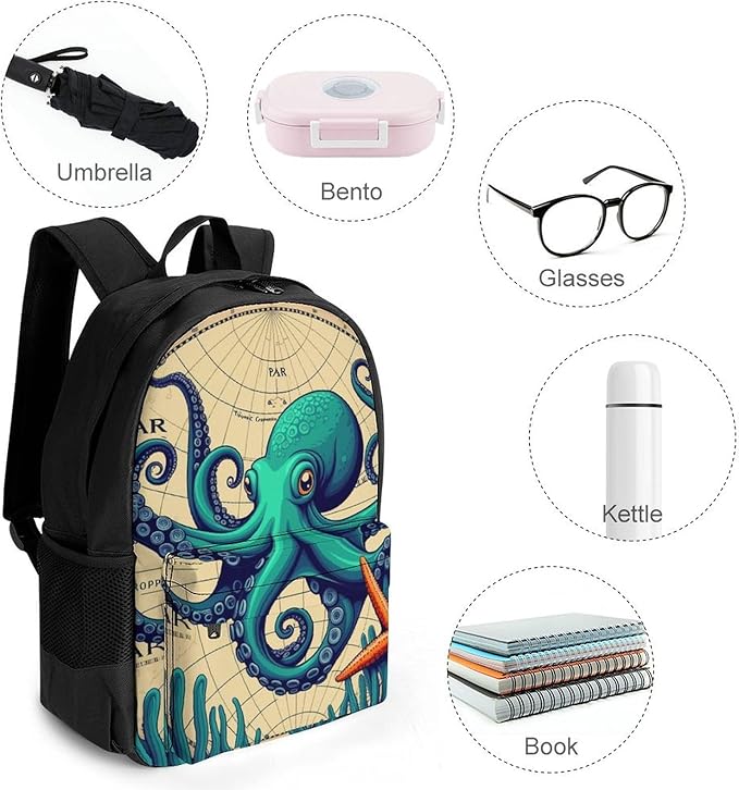 Supdreamc Rucksacks Lightweight Multipurpose Anti-Theft Retro Octopus Art Shoulder Bag Large Capacity Business Computer Bag With Smooth Zippers