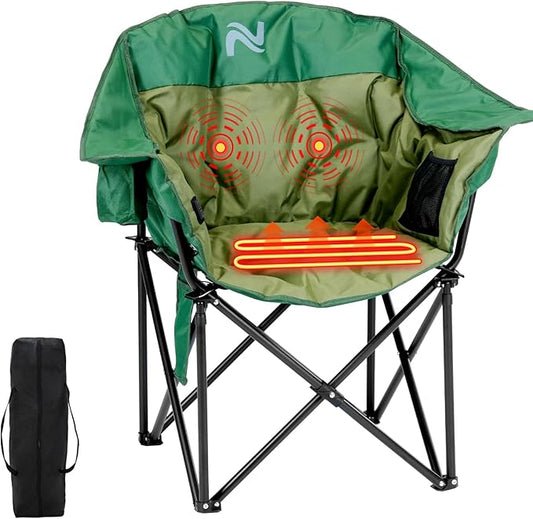 ABORON Oversized Heated Camping Chair, Portable Folding Recliner Chair with 3 Heat Settings & Massage Fuction, Fully Padded Heavy Duty Lawn Chair Supports Up to 400lbs, Ideal for Outdoor Relaxation