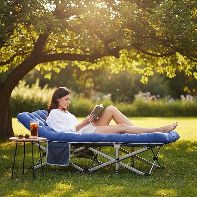Blue Camping Cot with 2.9" Thick Mattress - Heavy Duty 600 LBS Folding Bed, 75"x28" Portable Guest Bed, Waterproof Oxford Fabric & Alloy Frame for Camping, RV, Home Emergency