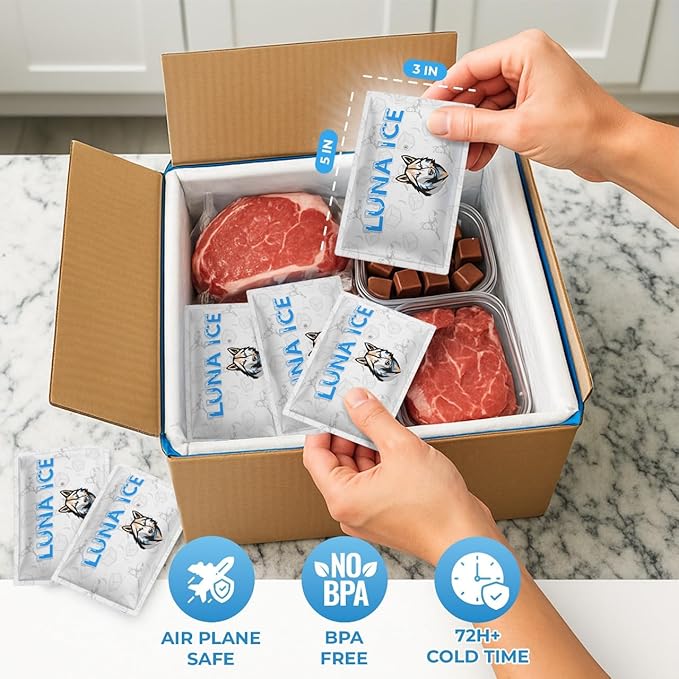 LUNA ICE Dry Ice Packs for Shipping - Long Lasting ice Packs - 24+ Hour Freeze Power - BPA Free - 600 Pack Bulk 150 lb – Hielo Seco - Reusable Gel Bricks for Food