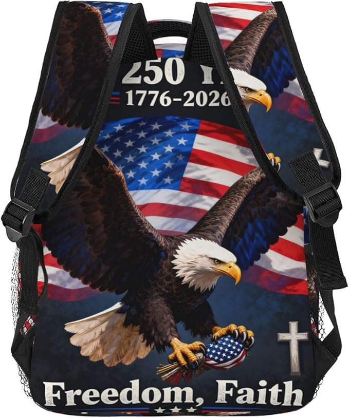 Rucksack Anti-Theft Multipurpose Big Capacity Carry On Bag, 250th Anniversary Freedom Eagle Art Traveling Camping Backpack With Side Pockets