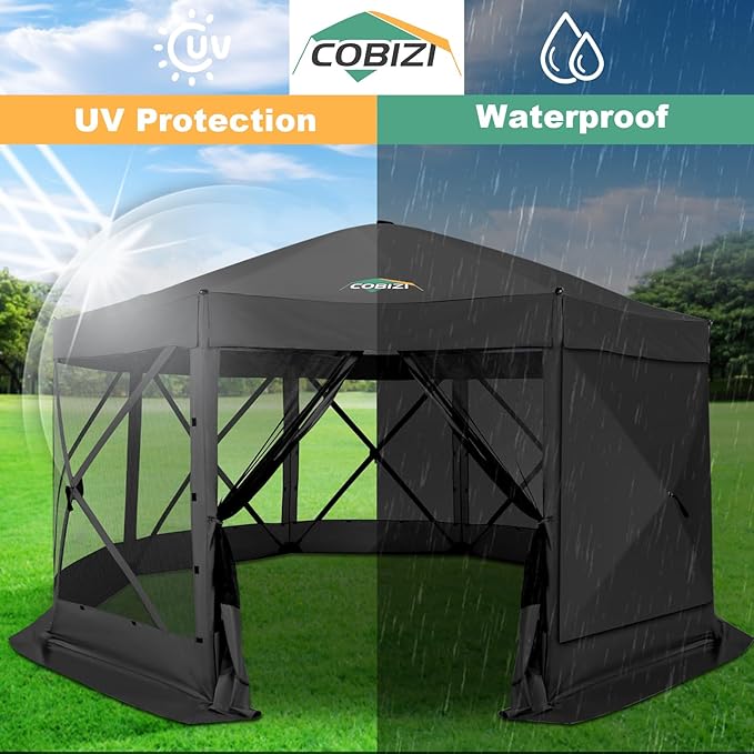 COBIZI 15x15 FT Pop Up Gazebo, Canopy Tent, Large Gazebos On Clearance with Sidewalls, Screened in Gazebo,carpas para Patio,Portable Screen Tents for 12-15 Persons Outdoor Camping, Backyard, Black