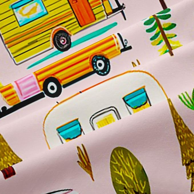 Feelyou Pink Camper Camping Curtains for Bedroom Living Room RV Travel Trailer Blackout Darkening Drapes Camping Theme Window Treatments, 2 Panels 52 x 96 Inch Room Decor