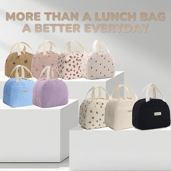 Lunch Bag for Women Men Cute Corduroy Lunch Tote Bags Reusable Insulated Lunch Box Large Capacity Reusable Insulated Cooler for Work/Picnic/Travel