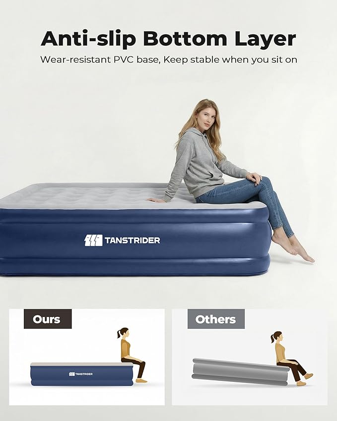 Queen Air Mattress with Built in Pump,18" Raised Blow up Air Bed,3 Mins Quick Self-Inflation/Deflation, Inflatable Mattress for Camping/Home/Guests/Travel (Navy Blue)
