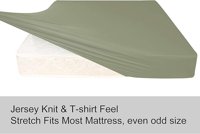 Full Size Fitted Sheet Only - 4-Way Stretch Jersey Knit, T-Shirt Feeling & Ultra Soft, Wrinkle Free, Non-Slip & Snug Fit for Mattress (Deep: 5"-16") - Sage Green, Full