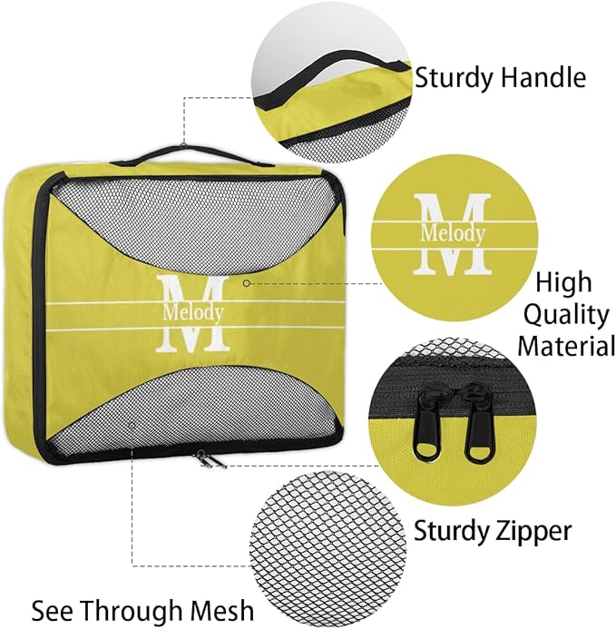 Personalized 4 Set Packing Cubes Luggage Packing Organizers Travel Accessories for Women Girls Men, Lemon Yellow Initial Letter