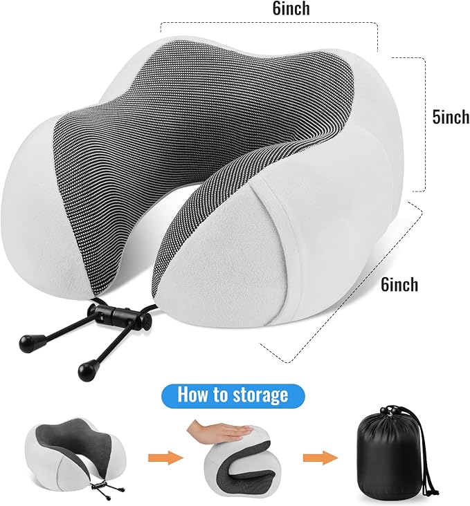 CloudBliss Travel Pillow Premium Memory Foam, Comfortable&Supportive Neck Pillow, Sleeping Neck Pillows for Travel, Airplane Pillow for Sleeping Airplane, Car, Office and Home （Light Grey）